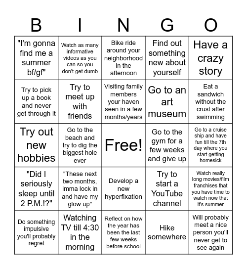 Summer Bingo Card