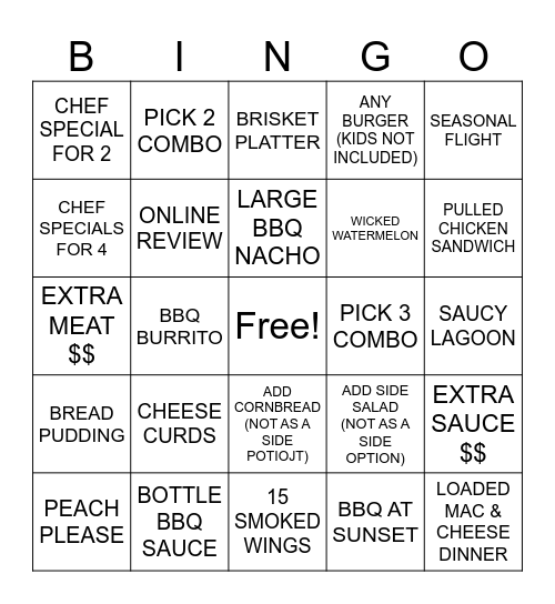 BBQ BINGO Card