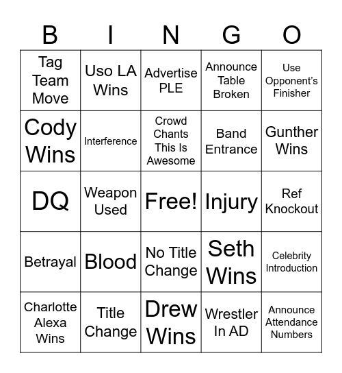 Wrestlemania Night 1 Bingo Card