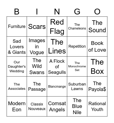 70's/80's New Wave Bingo Card