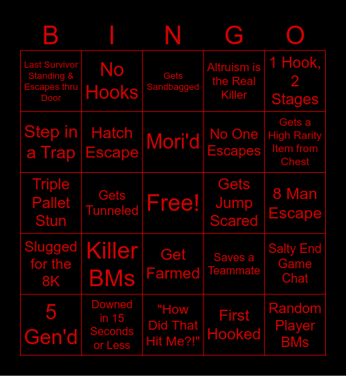 2V8 DBD BINGO Card