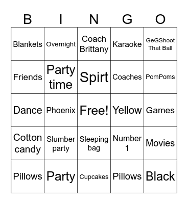 Cheer Bingo Card
