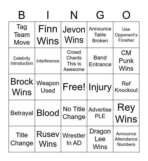 Wrestlemania Night 2 Bingo Card