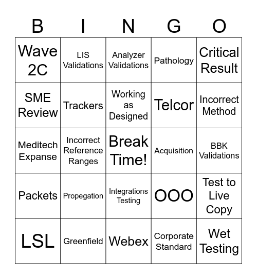 LIS Validation Lab Week Bingo 2026 Bingo Card
