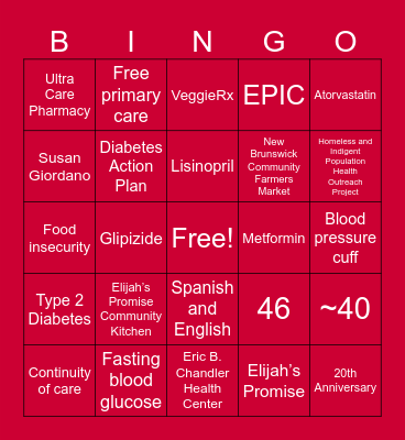 Promise Clinic Gala Bingo Card