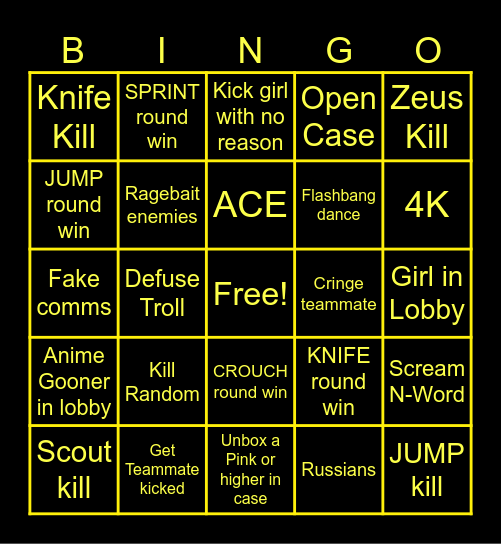 Cs2 Trolling Bingo Card