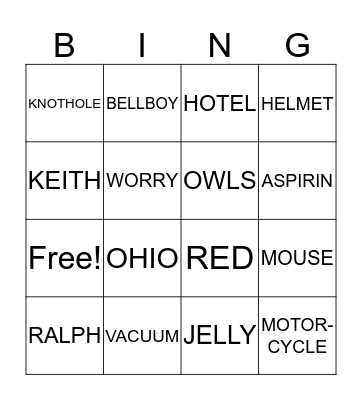 Mouse and the Motorcycle Bingo Card