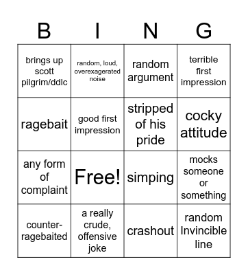 Jacob Bingo Card
