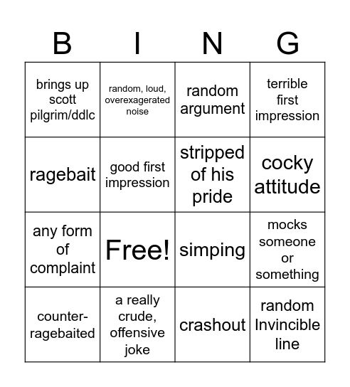 Jacob Bingo Card