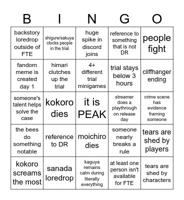 Kumitantei Episode 1 Bingo Card