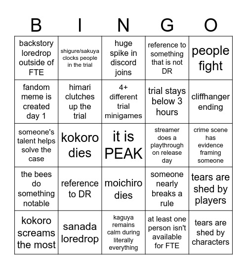 Kumitantei Episode 1 Bingo Card
