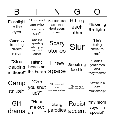 boys cabin bingo Card