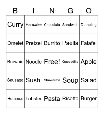 Food Bingo Card