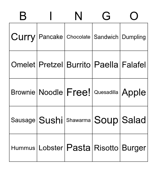 Food Bingo Card