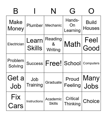 Job Training VS. Academics Bingo Card