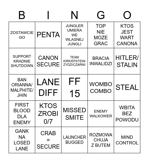 CLASH Bingo Card
