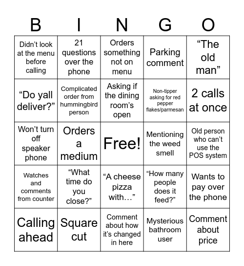 Harby’s Bingo Card