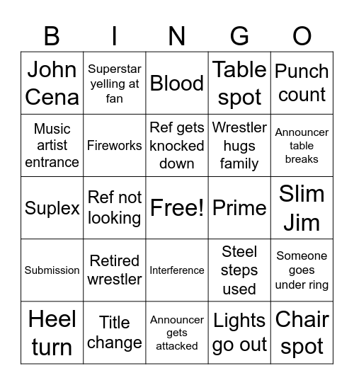 Wrestlemania Bingo Card