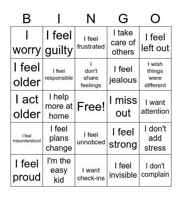 Feelings bingo Card