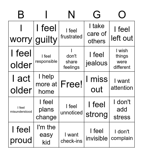 Feelings bingo Card
