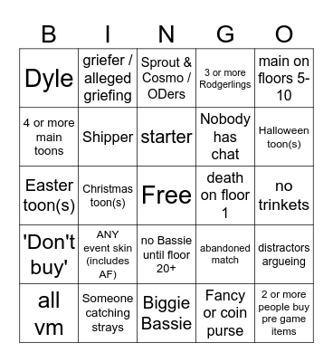 Dandys world Bingo Card