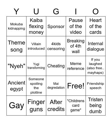 Yugioh abriged Bingo Card