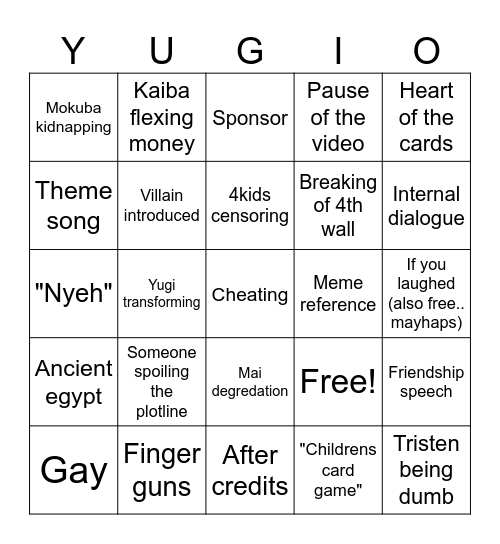 Yugioh abriged Bingo Card