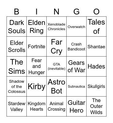 VG Movie Bingus Bongus Bingo Card