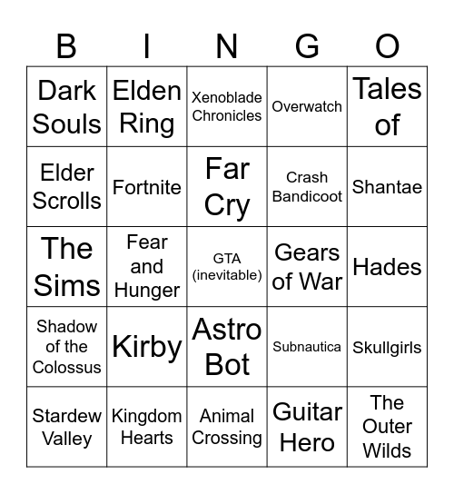VG Movie Bingus Bongus Bingo Card