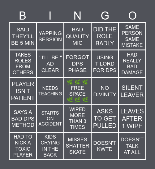🌿 D2 RAID LFG 🌿 Bingo Card