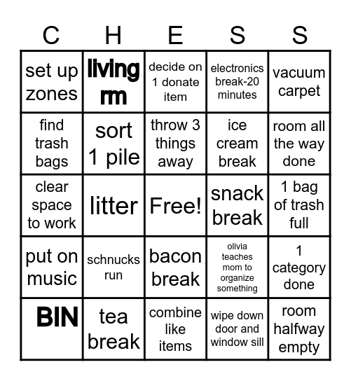 MESS MONSTER CLEANUP Bingo Card