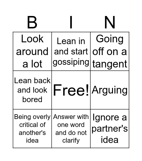 Bad Conversation Bingo Card