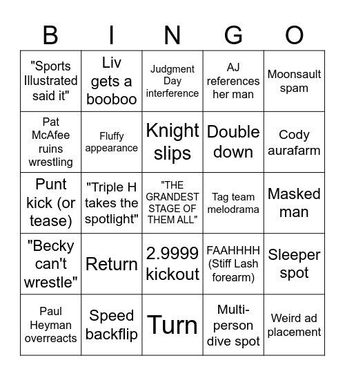 WrestleMania 42 Night 1 Bingo Card