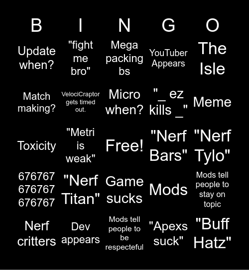 Path of Titans Bingo! Bingo Card