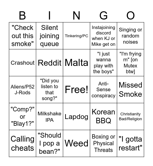 Sense Bingo Card