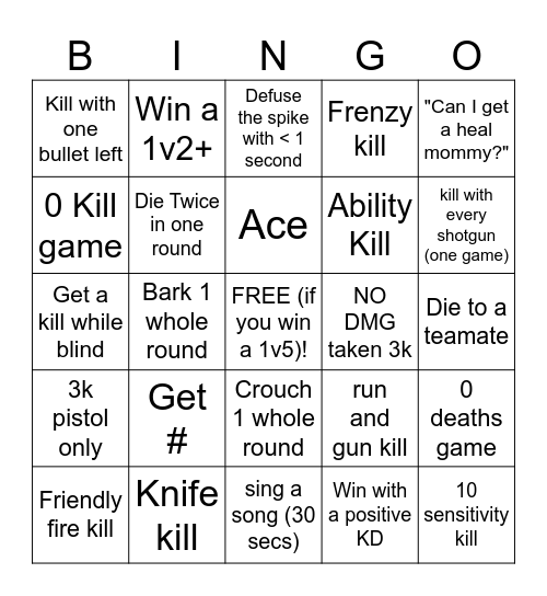 Valorant Bingo Battle Bingo Card