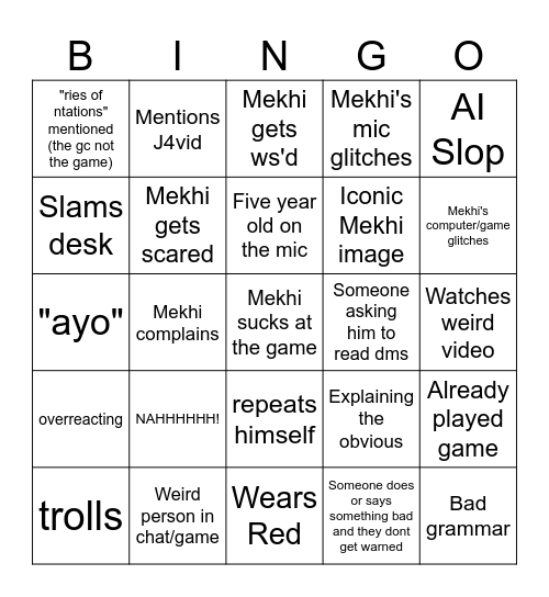 Mekhi Stream Bingo Card