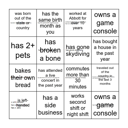 Find Someone Who: Bingo Card