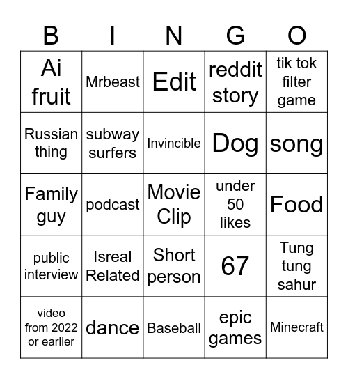 Untitled Bingo Card