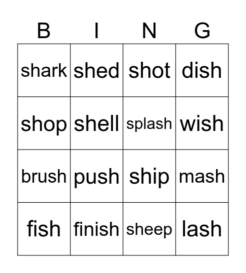 sh words Bingo Card