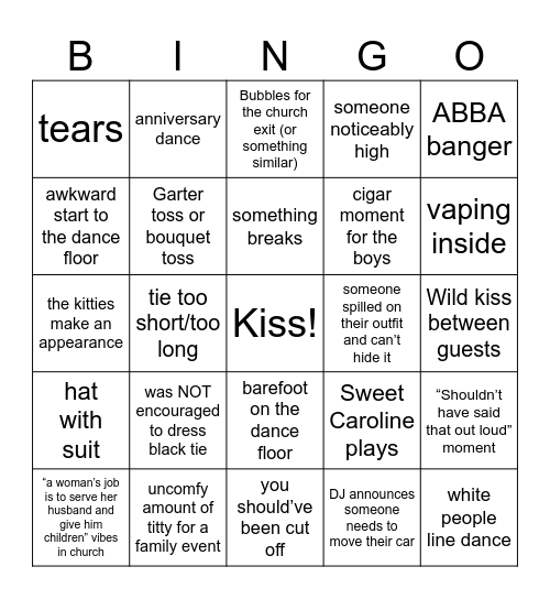 Wedding Bingo Card
