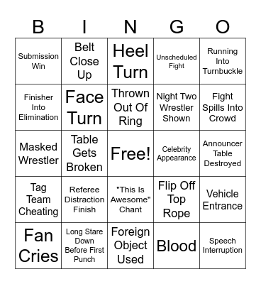 Wrestlemania 42 Bingo Card