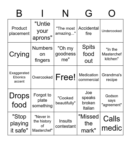 Master Chef Bingo Card