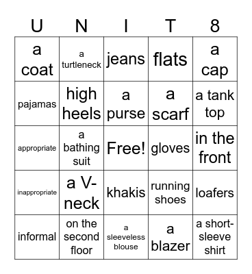 Shopping for Clothes Bingo Card