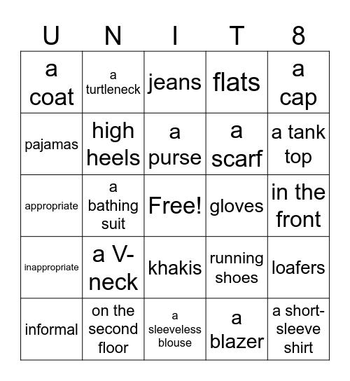 Shopping for Clothes Bingo Card