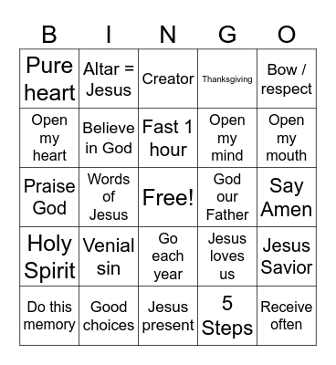 1st Communion Bingo Card