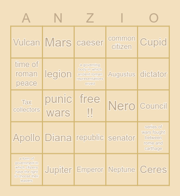 Ancient Rome bingo! Bingo Card