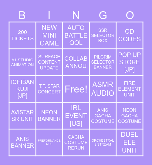 3.5th Nikke Anniversary BINGO Card