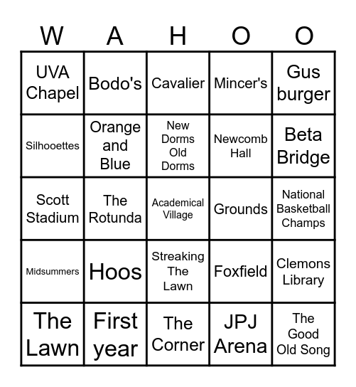 UVA BINGO Card