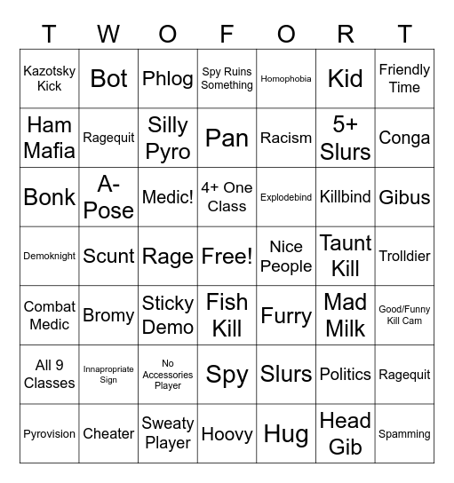 Tf2 Bingo Card